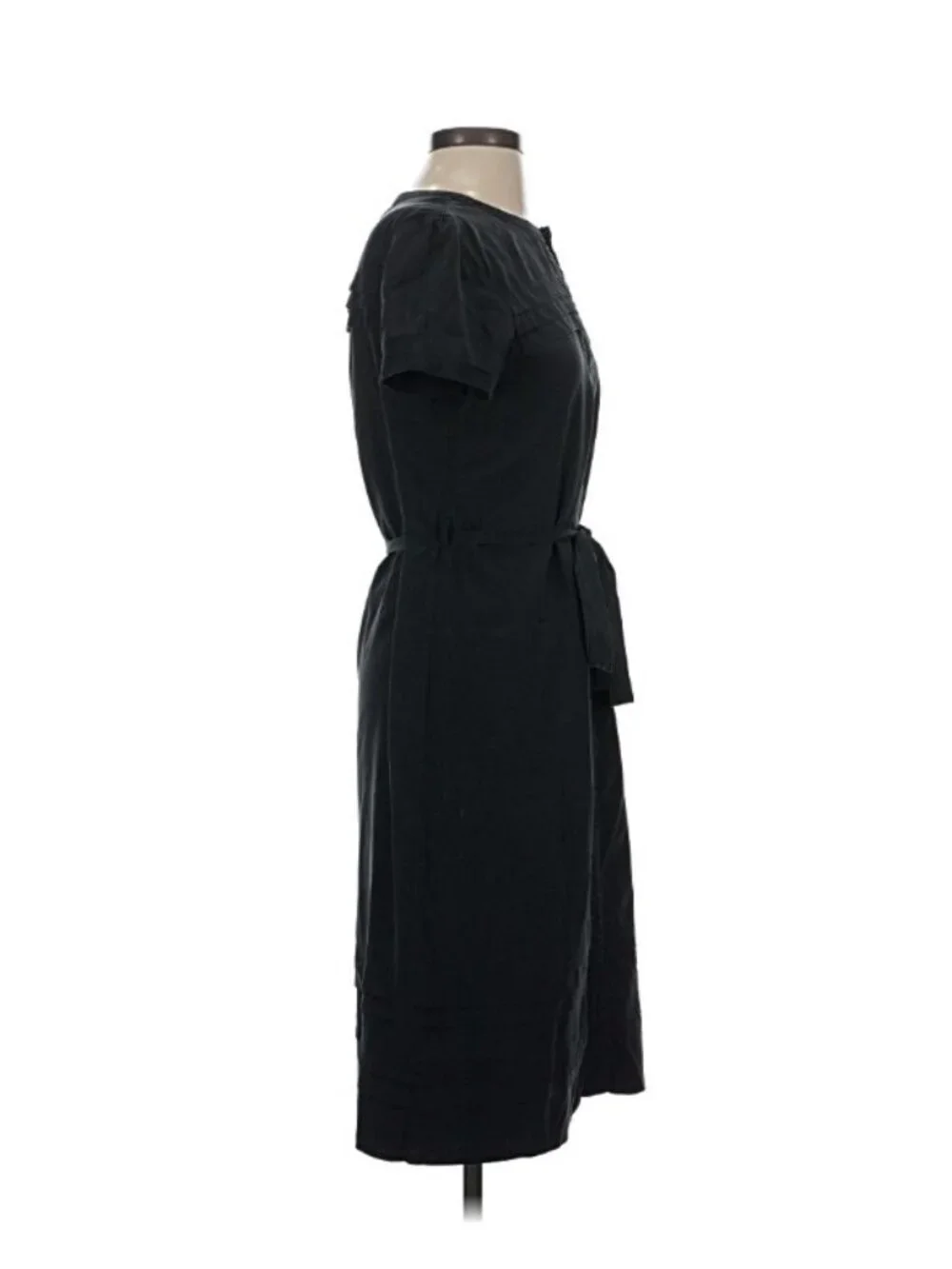 Tory Burch Midi Dress 2 Black Velvet Short Sleeve Crew Neck Belted Work Neutral